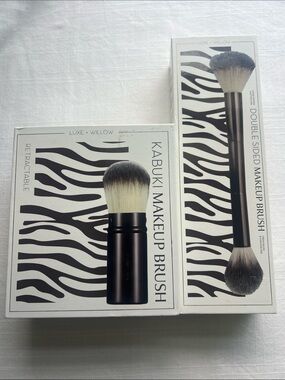 Luxe + Willow 2-Piece Makeup Brush Set Retractable Kabuki & Double Sided Brush